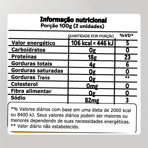 Tabela nutricionais congelado coração Ad'oro