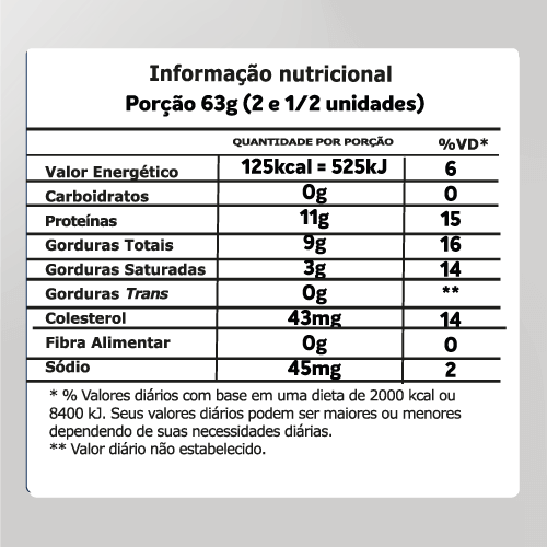 Tabela nutricionais congelado Frango à Passarinho Ad'oro