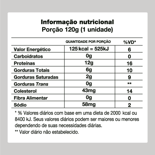 Tabela nutricionais congelado Pés de Frango Ad'oro