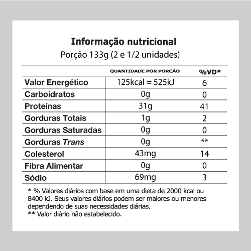 Tabela nutricionais desossados Filézinho Sassami Ad'oro