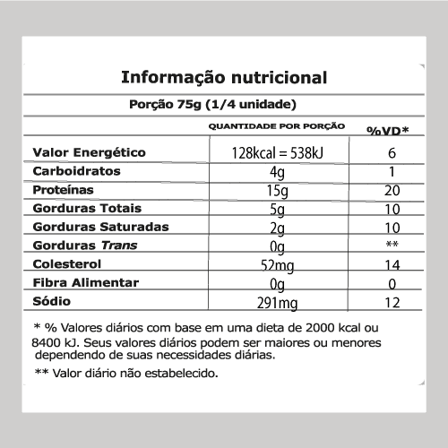 Tabela nutricionais temperado congelado - Coxinha das Asas Ad'oro